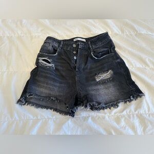ZARA Distressed Black Denim Shorts, Made in Turkey | Raw Hem | Size 4 / 26